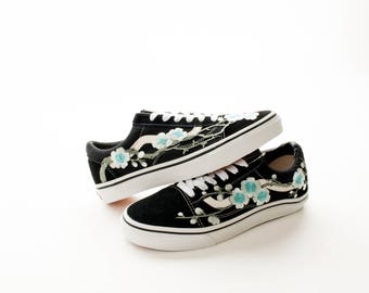 Custom Vans Shoes | Old Skool Style Rose Blossom Floral Patch | Multiple Colors | Free Shipping