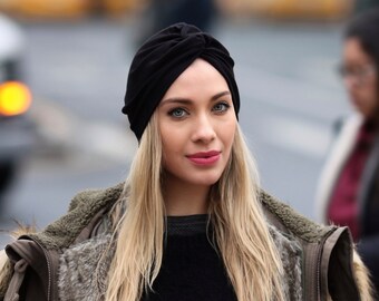 Black Turban Hat Stretch Turban Festival Wear Summer Beach Head Covering Hair Scarf Gift For Her Women's Gift Accessory Packable Chemo Hat