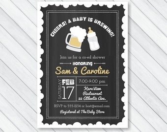 Baby is Brewing Invitation, Co-ed Baby Shower Invitation, Couples Baby Shower Invite, Chalkboard Beer & Baby Bottle, PRINTABLE