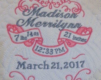 Personalized baby quilt , birth stats , keepsake , heirloom , personalized , handmade