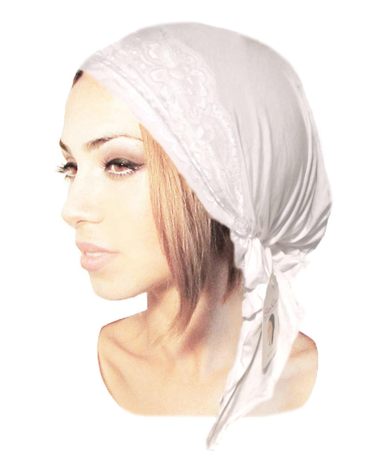 White Head Scarf Tichel Fancy Occassions Floral Lace PreTied