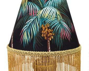 Tiki Decor Palm Tree Print Retro Lamp Shade with Fringe - Custom Lampshades