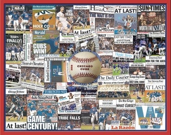 Chicago Cubs 2016 World Series Newspaper Collage Print Art.