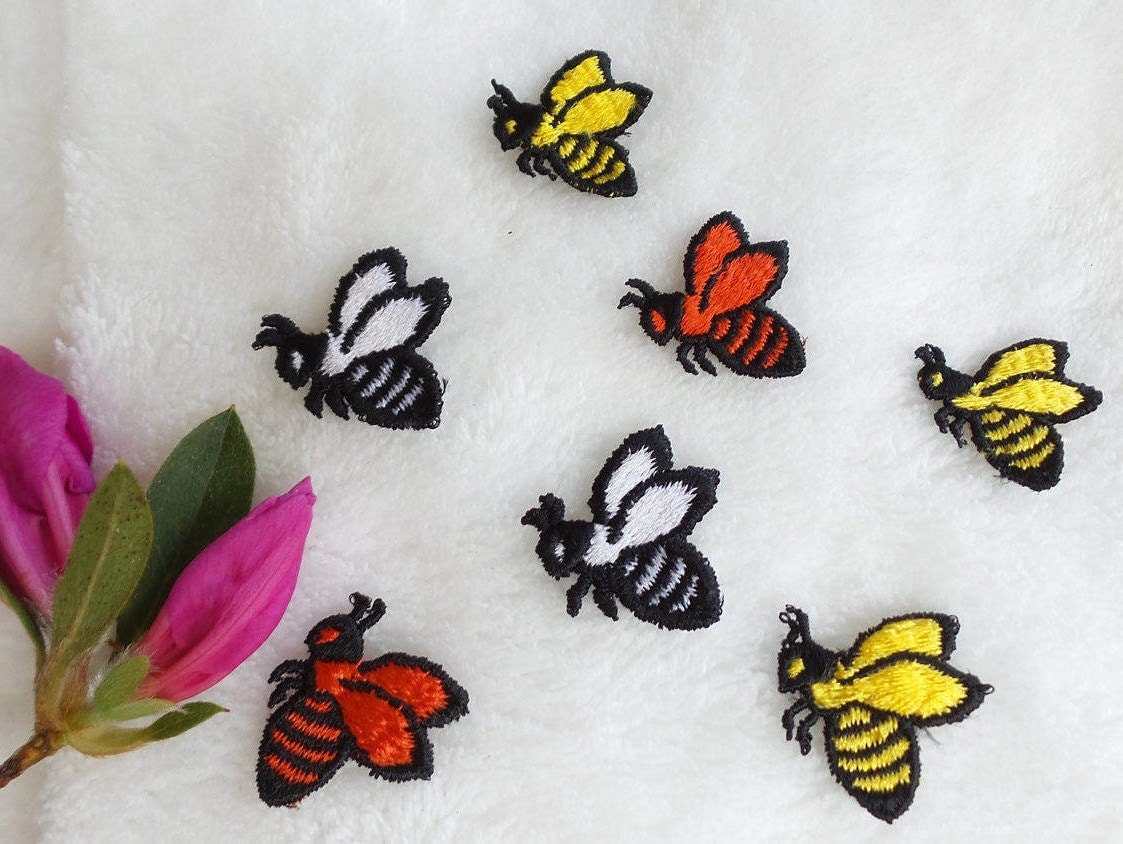 Bumble Bee Applique Vintage Embroidery Patches Red Bee Black