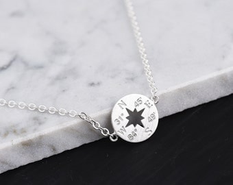 Custom Engraved Compass Bracelet(Sterling Silver): Friendship Bracelet • Best Friend Bracelet • Coordinate Bracelet • Bridesmaid Gift