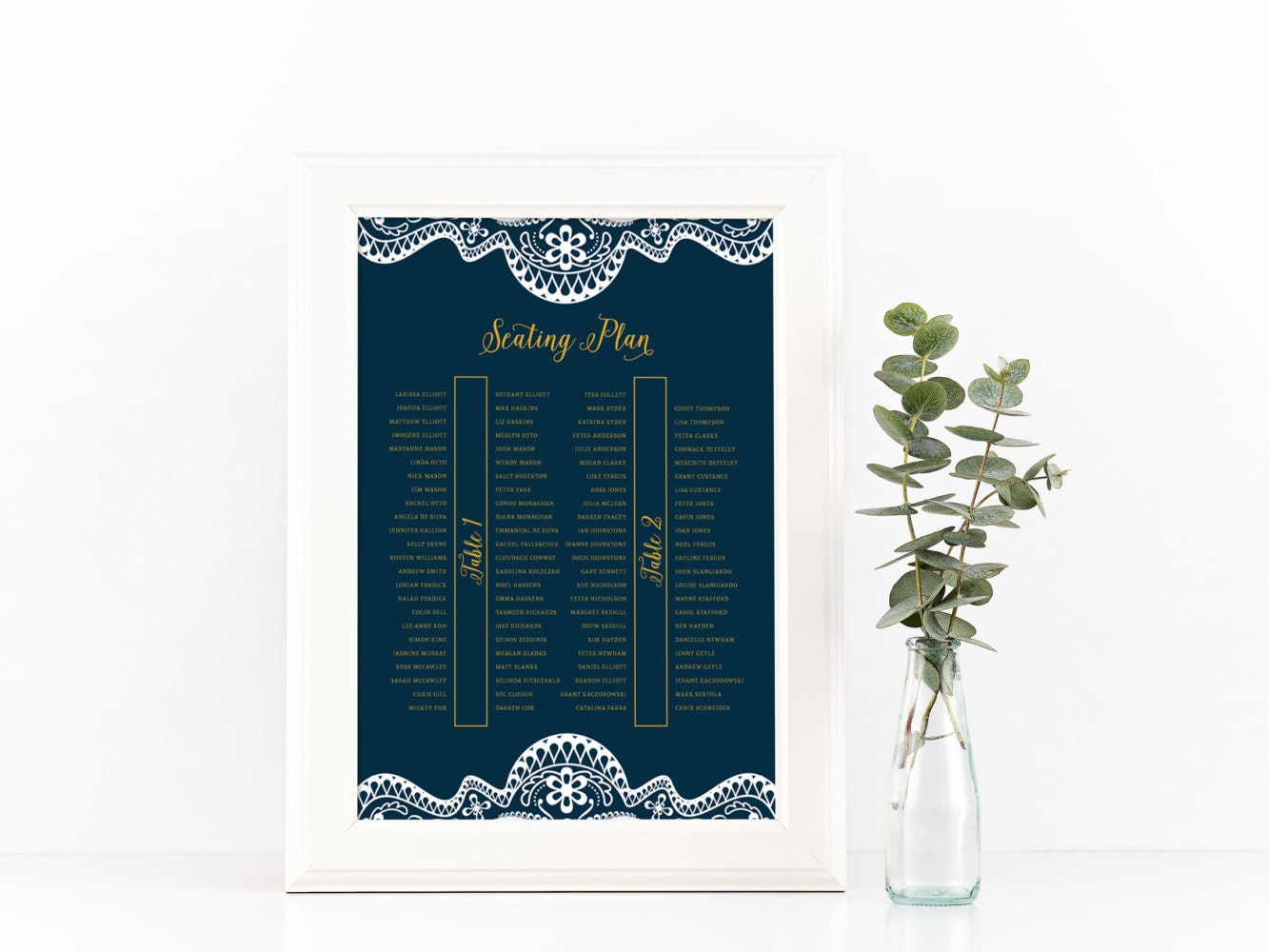 Long Table Wedding Seating Chart Printable Navy and Gold