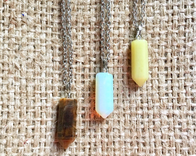Stone Pencil Pendant, Faceted Stone Necklace, Pencil Pendant, Stone Necklace, Pencil Stone Jewelry, Faceted Stone, Stone Jewelry