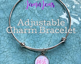 Perfectly Posh Independent Consultant Adjustable Bangle Bracelet and Charm Set|BULK Pricing Option|5 images to chose from|Team Swag