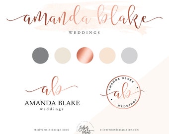 Branding Kit, Premade branding package, Logo design, Feminine logo, Watercolor logo design, rose gold branding, Business logo design, modern