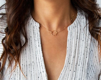 Circle Necklace, Dainty Gold circle Necklace, Karma Necklace, Sterling Silver, Gold Filled, Rose Gold Filled CR