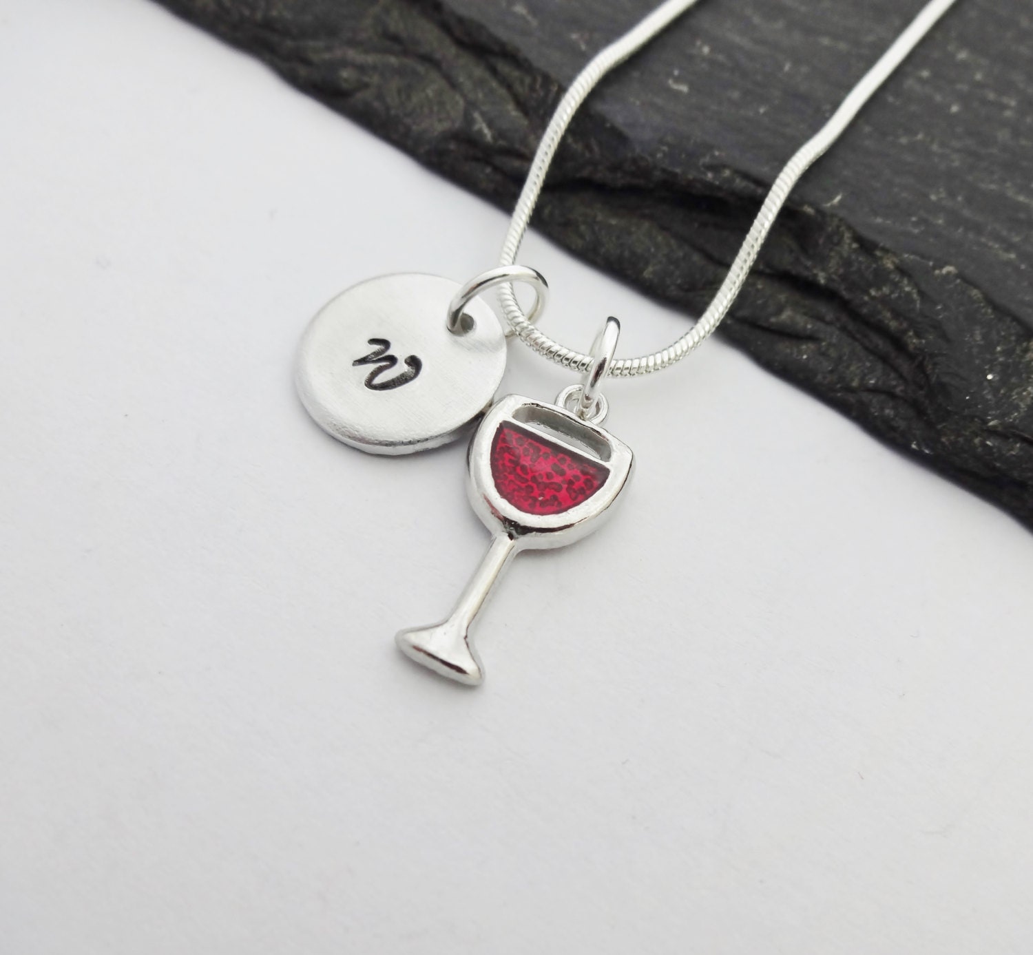 Wine Necklace Wine Glass Necklace Initial Necklace Charm