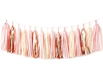 Blush Rose Gold Tassel Garland DIY Kit - Pink Champagne, Ivory, Nude, Rose Pink, Wedding Shower Tissue Paper Tassle Decor Balloon Tails