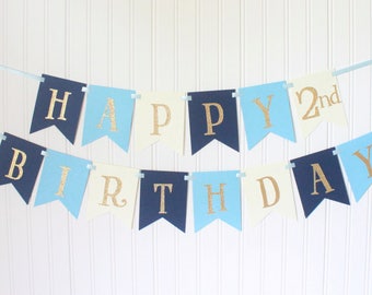 Gold glitter Navy, Blue, Happy 1st Birthday Banner/ Boy Birthday/Prince Party/ Child Birthday/ Party Decoration/ Personalized Name/ Custom
