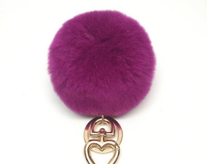 Heart Fur Pompom Keychain Rabbit Fur Ball Bag Charm Electric Purple