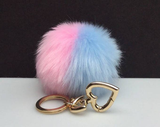 Faux Duo Light Pink Light Blue Fur Pom Pom bag Keyring keychain pom pom fake fur ball