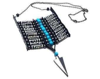 Handmade Black 10 Row Carved Buffalo Bone Hairpipe Beads Tribal Breastplate Necklace