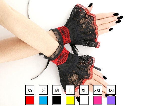 black red lace bracelets cuffs wristbands lace goth