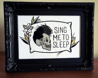 Framed original 7" x 5" Morrissey inspired traditional tattoo Asleep glass painting