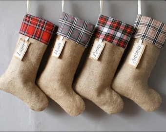 Plaid Stocking, Plaid Cuff Stocking, Personalized Stocking, Custom Stocking, Custom Plaid Stocking, christmas decor, Christmas Stocking