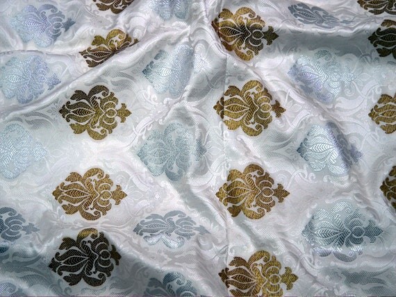 White Silk Brocade Fabric Banarasi Silk Brocade Fabric by the