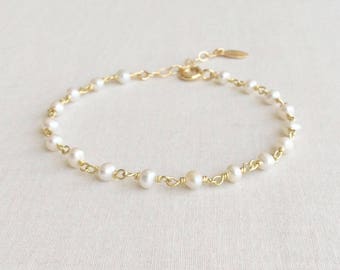 Fresh Water Pearl Bracelet, Pearl Bracelet, Pearl Braclet, Dainty Bracelet, Pearl Bracelet Wedding - Bracelet, Dainty Gold Bracelet, GB6