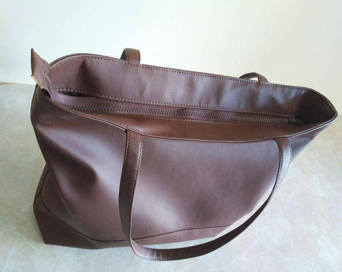 Brown Tote bag, Large women vegan Tote, Laptop bag, Organizer bag, Office handbag