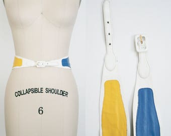 Vintage White Primary Color Block Leather Belt