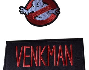 Ghostbusters No Ghost With Venkman Red on Black Name Tag Costume Patch Set of 2