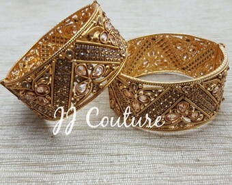 Designer Gold Kundan Kangans Indian Jewelry Bollywood Jewellery Kundan Bangles Gold Kangans Indian Fashion Jewelry