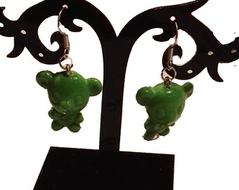 light green bear earrings