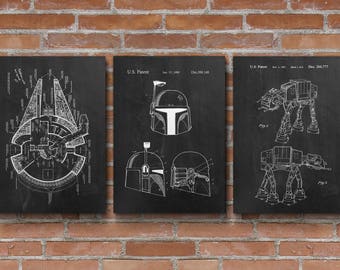 Star Wars Patents Set of 3 Prints, Millennium Falcon, Star Wars Prints, Star Wars AT-AT Walker, Boba Fett Patent - S006