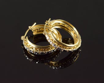 14k White Gold Accent Filigree Hoop Earrings Gold
