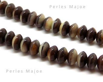 24 Perles en verre tchèques forme rondelle divers tons marron/beige dimensions 5 x 8 mm