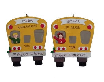 Personalized Bus Ride School Ornament-1st Bus Ride Personalized Ornament - Starting School Personalized Christmas Ornament - Starting School