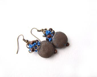 Black Earrings For Her, Blue Earrings For Her, Ceramic Nature Earrings, Earthy Organic Earrings, Eco Dangle Earrings, Ceramic Jewelry