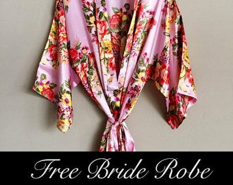 Floral Bridesmaid Robes- Satin Kimono Floral Robes for Bridesmaids in 10 colors