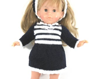 Doll clothes - set long sleeve dress Navy Blue and white