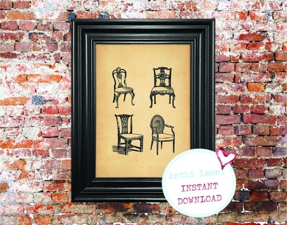 Antique Chairs Instant download | Vintage Old Paper Print Design | Old Chairs Book Page Illustration | Just Download and Print #0002