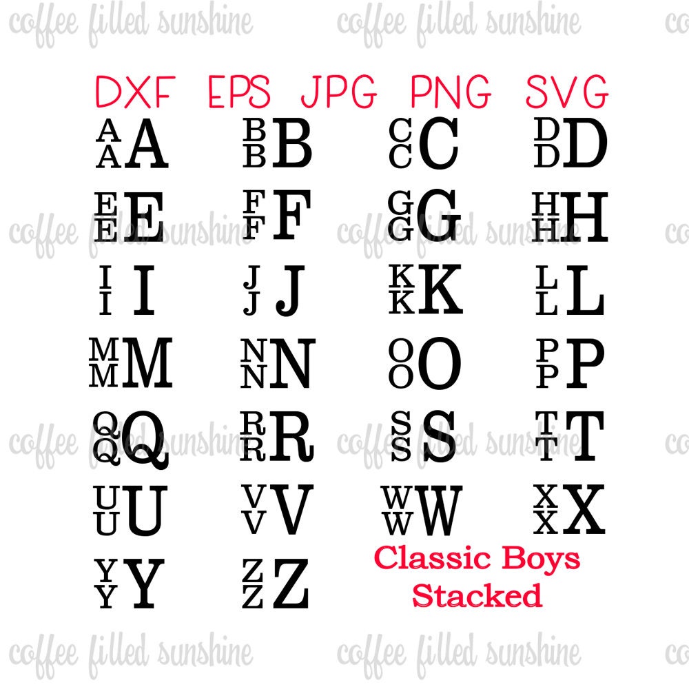BOYS STACKED FONT Stacked Monogram svg font Digital Cut