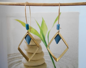 Blue sequin gold earrings