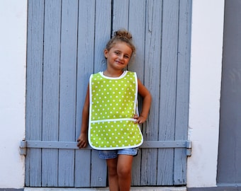Art Smock 2-4 Years 100% Cotton Green with White Stars Unisex School Painting Apron Tablier Fille Garçon Enfant Ecolier Maternelle