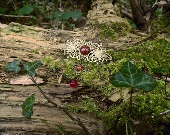 Barrette Alexstrasza the Queen of dragons, elven barrette red agate.
