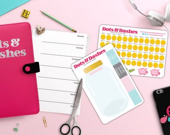 Savings Challenge Kit, 52 week saving challenge, 52 week savings, planner stickers, notes page stickers, notes section stickers