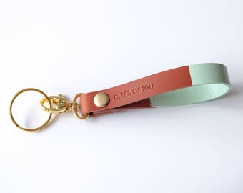 Christmas Gift Idea - Personalized Leather Keychain - Custom Color Key ring - Pink Mint Christmas Gift for Girl, Personalize Bridesmaid Gift