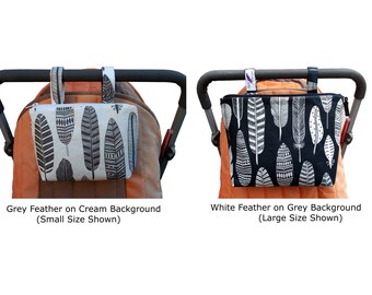 Pram caddy with zipper - pram organiser - mini wet bag - stroller organiser - stroller caddy - diaper bag - feathers