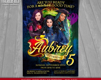 Descendants Invitation - Disney Descendants 2 Invite - Descendants Birthday Invitation - Disney Descendants Birthday Party Mal Evie Uma