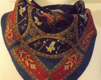 Salvatore Ferragamo Silk Scarf, Designer Signed Scarf, Falcon Training, Women's Accessory, Made In Italy, Retro Fashion, Small Luxury Scarf