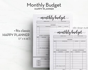 Monthly Budget, Happy Planner, Budget Planner, MAMBI, Financial Planner, Monthly Tracker, Income Tracker, Expense Tracker, Planner Printable