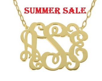Personalize Gold Monogram necklace 1 Inch Any initial Monogram Pendant 18k Gold Plated Monogram necklace Gold Monogram
