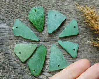 8 genuine sea glass triangle jewelry findings bohemian findings earing findings necklace findings jewelry accessories green pendants